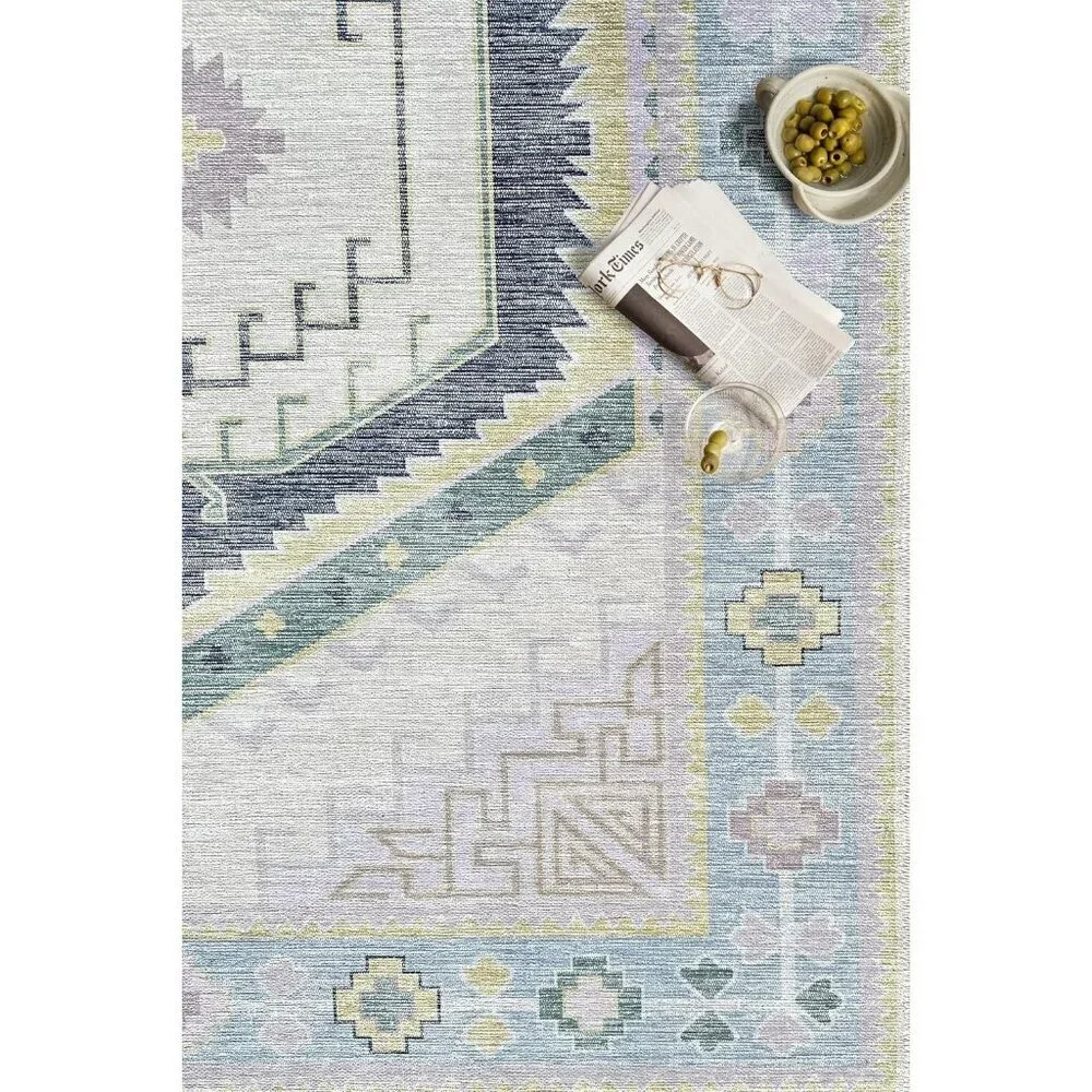 2'x3' Turkish Oushak Rug Vintage Floral Pastel Machine Washable Cotton Pastel